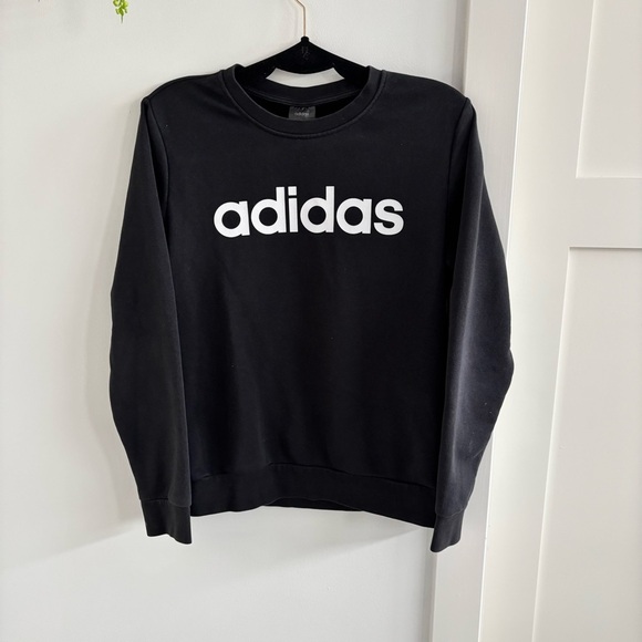 Adidas Crewneck Sweatshirt Girls Size Medium Black Long Sleeve White Adidas Logo - Picture 1 of 7